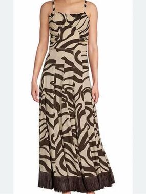 ANTONIO MELANI Brown and Cream Printed top and skirt with Fringe Hem